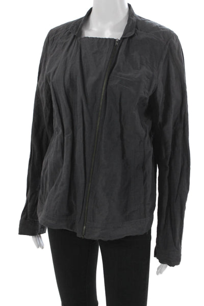 Eileen Fisher Womens Basic Jacket Gray Zip Long Sleeve Size L