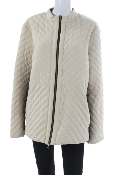 Neiman Marcus Womens Quilted Cotton Blend Zip Jacket Beige Long Sleeve Size XL
