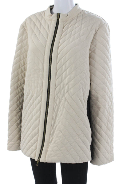 Neiman Marcus Womens Quilted Cotton Blend Zip Jacket Beige Long Sleeve Size XL