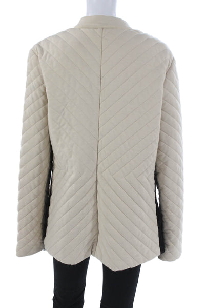 Neiman Marcus Womens Quilted Cotton Blend Zip Jacket Beige Long Sleeve Size XL