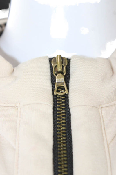 Neiman Marcus Womens Quilted Cotton Blend Zip Jacket Beige Long Sleeve Size XL