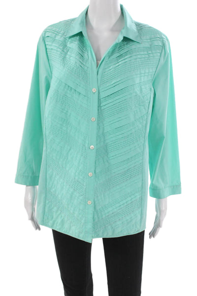 Lafayette 148 New York Womens Green Collared Button-Up Tunic 3/4 Sleeve Size 16