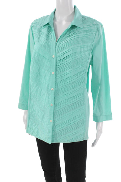 Lafayette 148 New York Womens Green Collared Button-Up Tunic 3/4 Sleeve Size 16