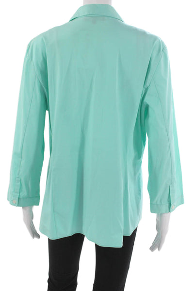 Lafayette 148 New York Womens Green Collared Button-Up Tunic 3/4 Sleeve Size 16