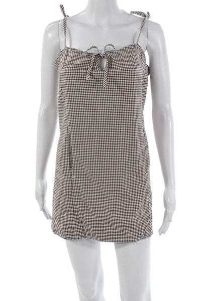 Free People Women Shift Dress Brown Gingham Sleeveless Petite Size S