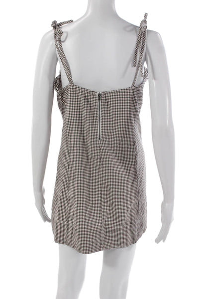 Free People Women Shift Dress Brown Gingham Sleeveless Petite Size S