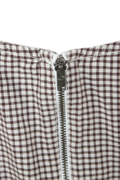 Free People Women Shift Dress Brown Gingham Sleeveless Petite Size S