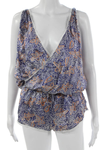 Zara Womens Romper One Piece Silk Multicolor Batik V Neck Sleeveless Size S