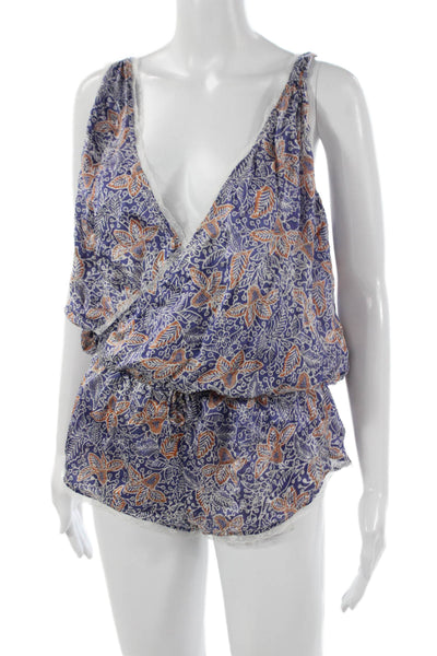 Zara Womens Romper One Piece Silk Multicolor Batik V Neck Sleeveless Size S