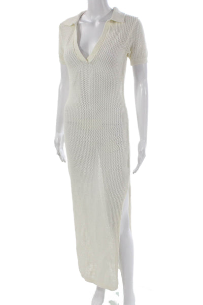 L Space Womens Maxi Dress White Collared Short Sleeve Size S