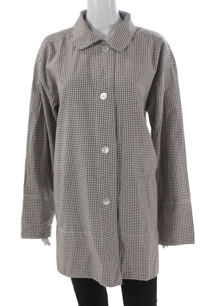 Free People Womens Tunic Button Up Brown Check Cotton Longsleeve Size S