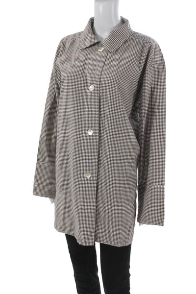 Free People Womens Tunic Button Up Brown Check Cotton Longsleeve Size S