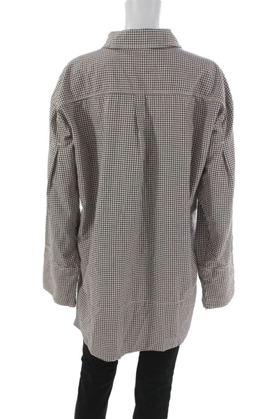 Free People Womens Tunic Button Up Brown Check Cotton Longsleeve Size S