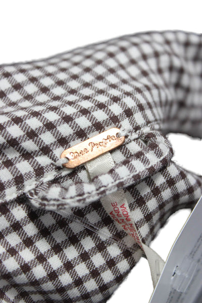 Free People Womens Tunic Button Up Brown Check Cotton Longsleeve Size S