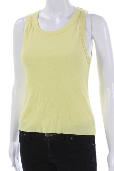 Daydreamer Womens Basic Yellow Cotton Tank Top Round Neck Size S