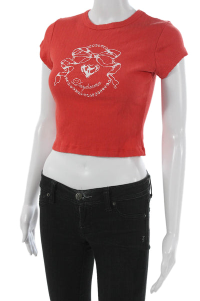 Daydreamer Women Cropped T-Shirt Red Cotton Round Neck Sleeveless Size S