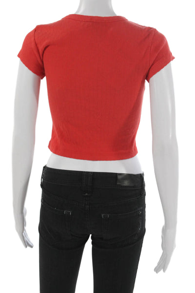 Daydreamer Women Cropped T-Shirt Red Cotton Round Neck Sleeveless Size S
