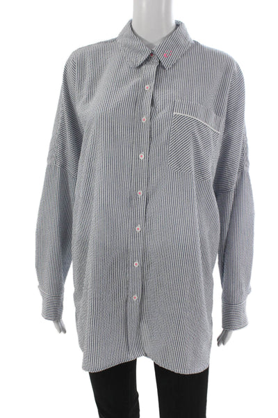 Intimately Free People Womens Blue Striped Tunic Button-Up Size S