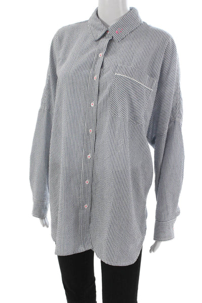 Intimately Free People Womens Blue Striped Tunic Button-Up Size S