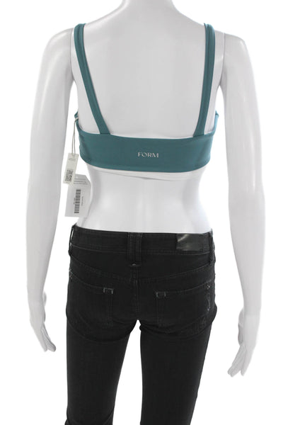 FORM Womens Square Neck Stretch Knit Layered Sports Bra Teal White Size Small