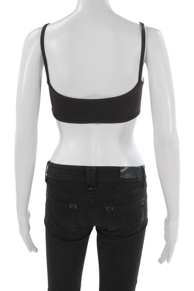 Four Three Seven Womens Spaghetti Strap Square Neck Sports Bra Brown Size Small