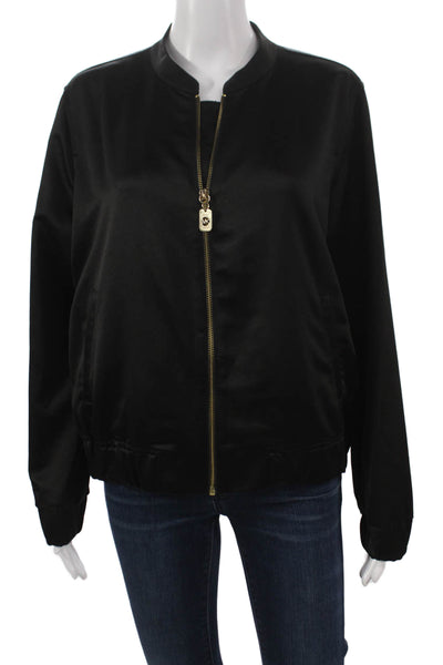 Michael Michael Kors Womens Bomber Jacket Black Long Sleeve Zip Size M