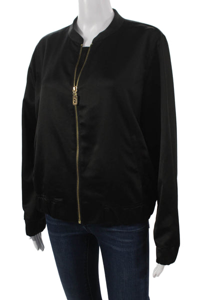 Michael Michael Kors Womens Bomber Jacket Black Long Sleeve Zip Size M
