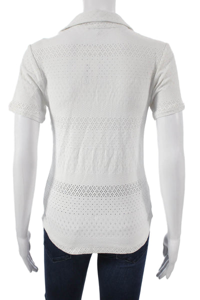 L'etoile Women Polo Collared Short Sleeve White Geometric Polyamide Size M