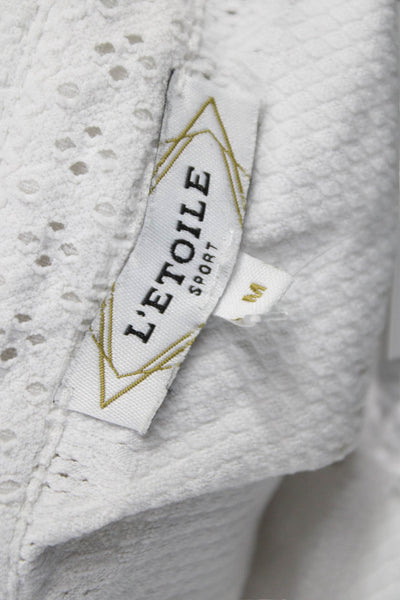 L'etoile Women Polo Collared Short Sleeve White Geometric Polyamide Size M