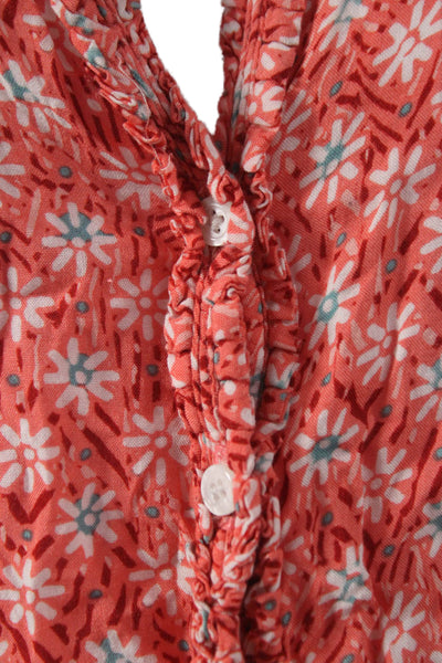 Poupette St. Barth Women Floral V-Neck Viscose Romper Button 3/4 Sleeve Size XS