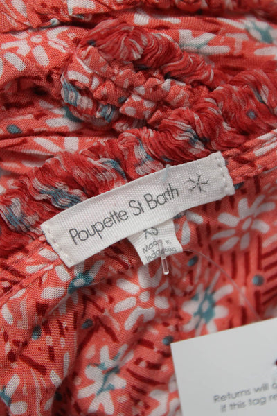 Poupette St. Barth Women Floral V-Neck Viscose Romper Button 3/4 Sleeve Size XS