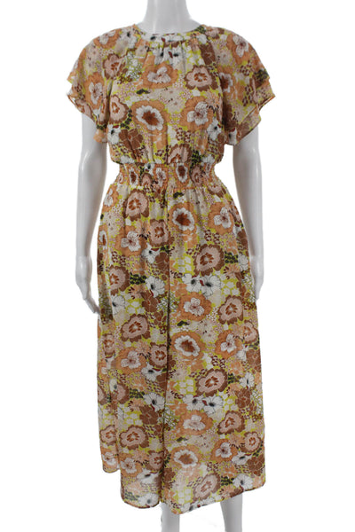 Melloday Womens Floral Multicolor Jumpsuit Short Sleeve Knee Length Size S