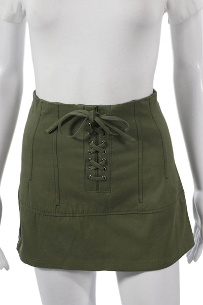 Marissa Webb Women Mini Cotton Lace Up Skirt Green Size 2