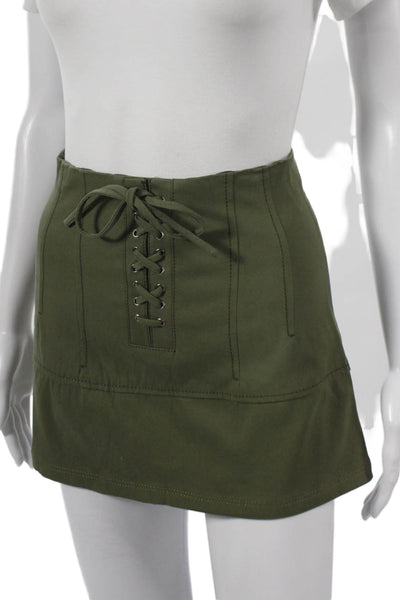 Marissa Webb Women Mini Cotton Lace Up Skirt Green Size 2
