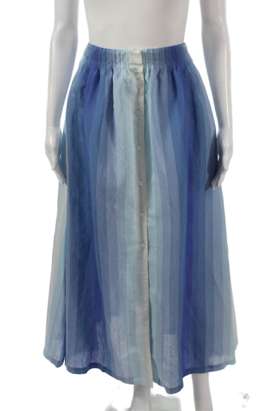 By Any Other Name Women Maxi Skirt Blue Striped Viscose Button Size S