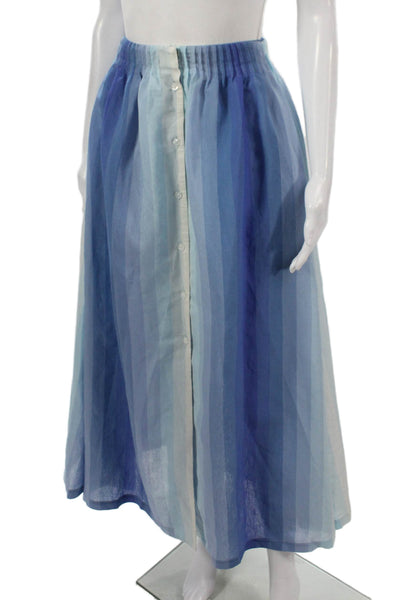 By Any Other Name Women Maxi Skirt Blue Striped Viscose Button Size S