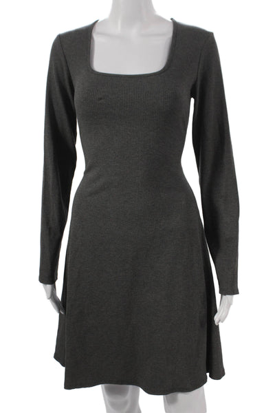 Bebe Women Fit & Flare Gray Square Neck Long Sleeve Dress Size S