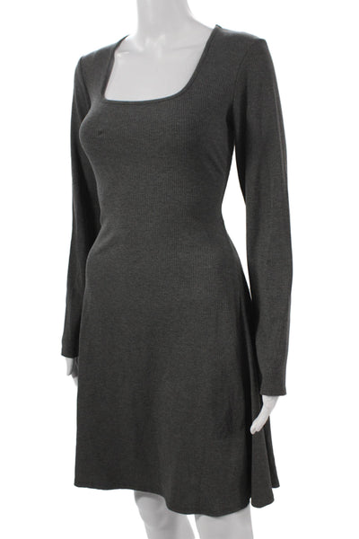 Bebe Women Fit & Flare Gray Square Neck Long Sleeve Dress Size S