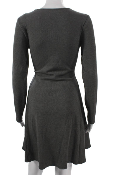 Bebe Women Fit & Flare Gray Square Neck Long Sleeve Dress Size S