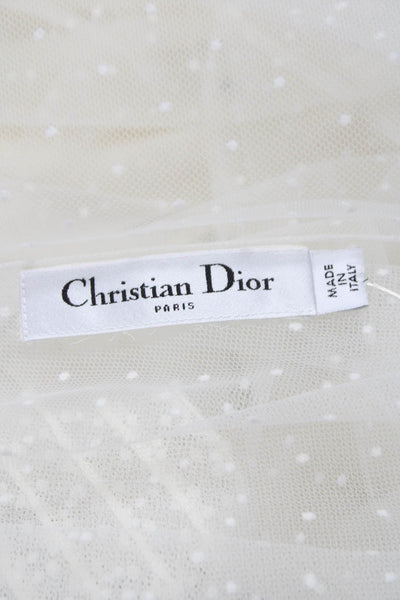 Christian Dior Women Mesh Polka Dot Long Sleeve Blouse Crew Neck White Size S