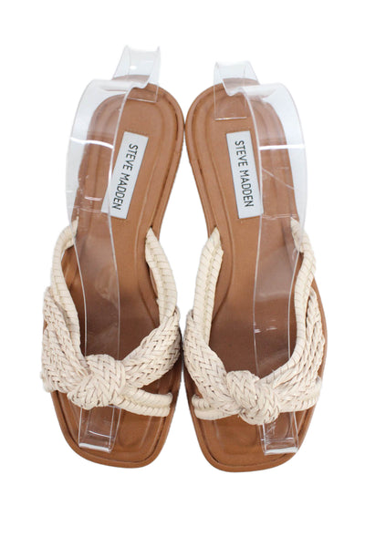 Steve Madden Womens Woven Slide On Sandals Beige Size 7.5