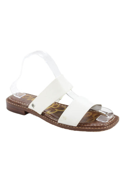 Sam Edelman Womens Leather Double Strap Slide On Sandals White Size 7.5