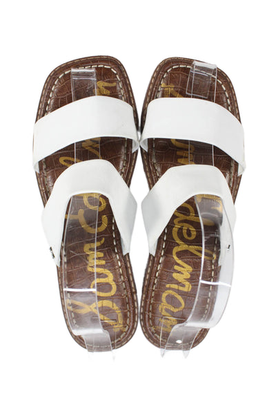 Sam Edelman Womens Leather Double Strap Slide On Sandals White Size 7.5