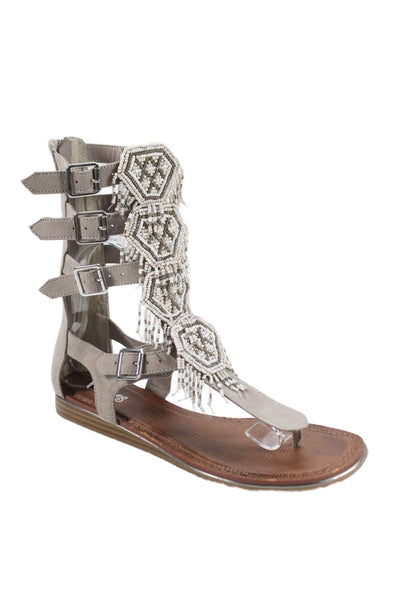 Carlos by Carlos Santana Womens Leather Beaded Gladiator Sandals Gray Size 8M