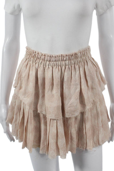 Love Shack Fancy Women Pleated Silk Paisley Mini Skirt Beige Size 1