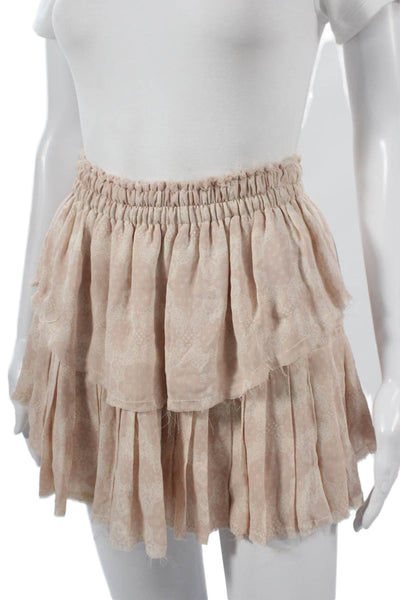 Love Shack Fancy Women Pleated Silk Paisley Mini Skirt Beige Size 1