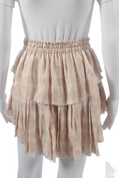 Love Shack Fancy Women Pleated Silk Paisley Mini Skirt Beige Size 1
