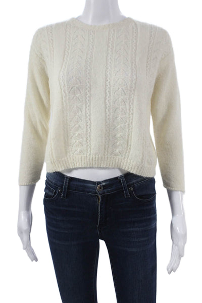 Caramel Women Sweater Ivory Alpaca Crewneck 3/4 Sleeve Geometric Size 8