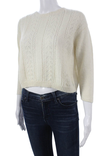 Caramel Women Sweater Ivory Alpaca Crewneck 3/4 Sleeve Geometric Size 8