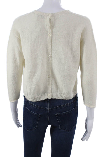 Caramel Women Sweater Ivory Alpaca Crewneck 3/4 Sleeve Geometric Size 8